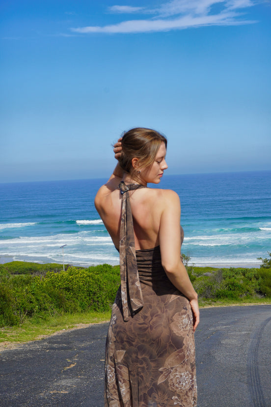 The Espresso Halter neck gown